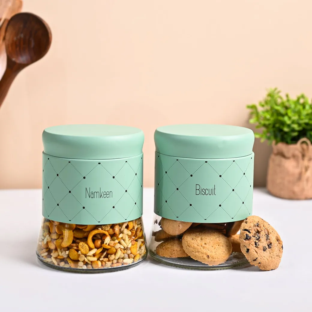 VON CASA Turquoise Argyle Biscuit & Namkeen Jar Set