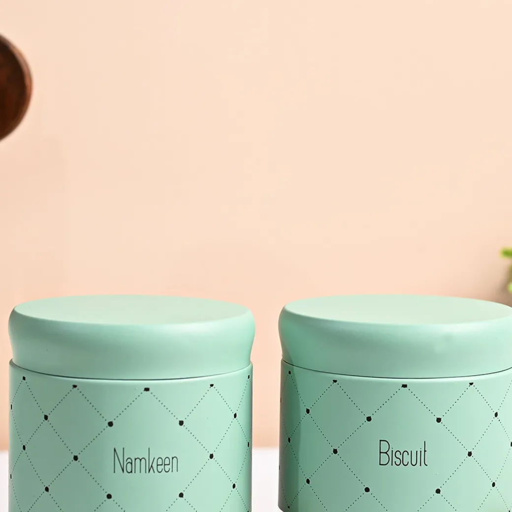 VON CASA Turquoise Argyle Biscuit & Namkeen Jar Set