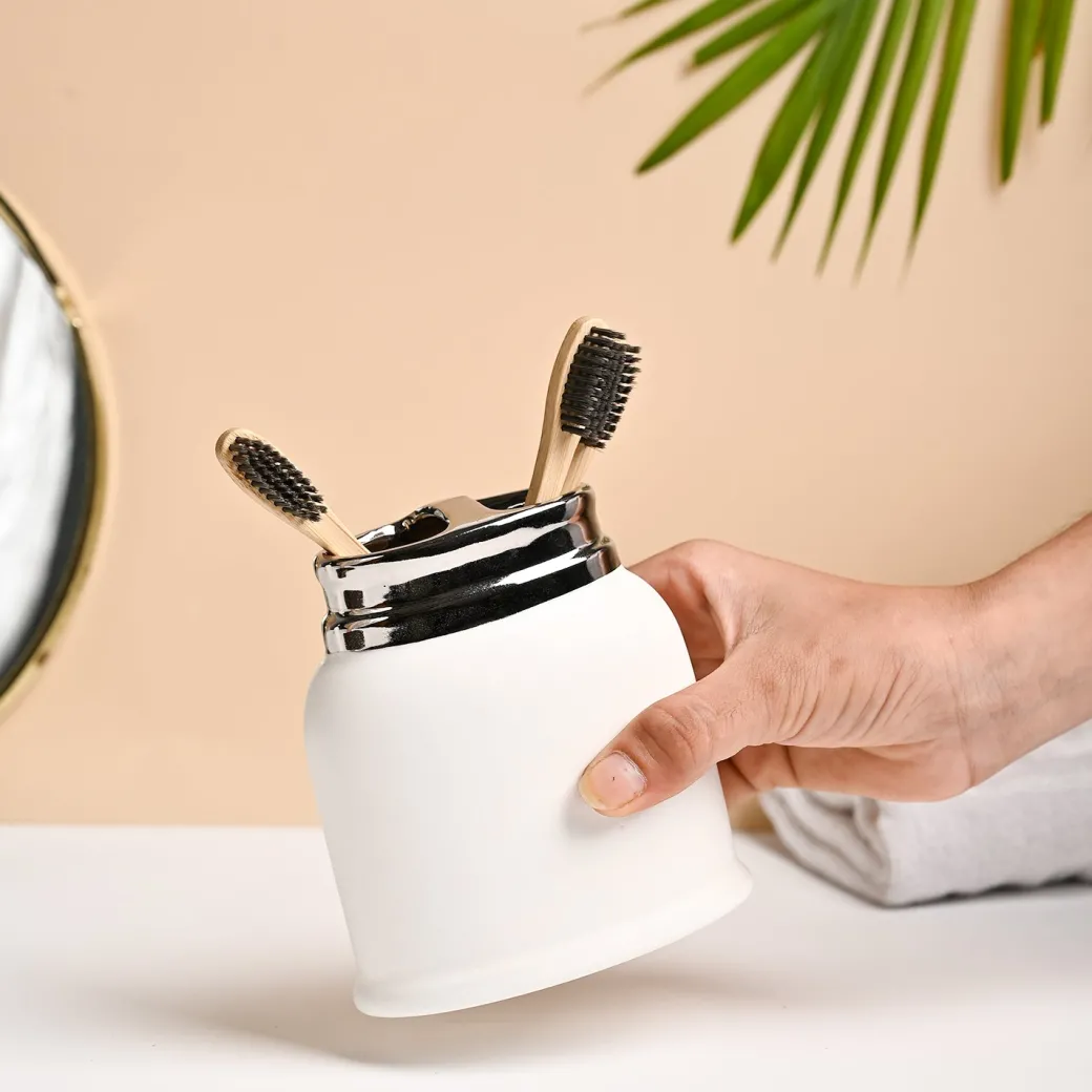 VON CASA White Ceramic Toothbrush Holder