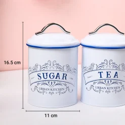 VON CASA White Iron Tea & Sugar Jar Set of 2