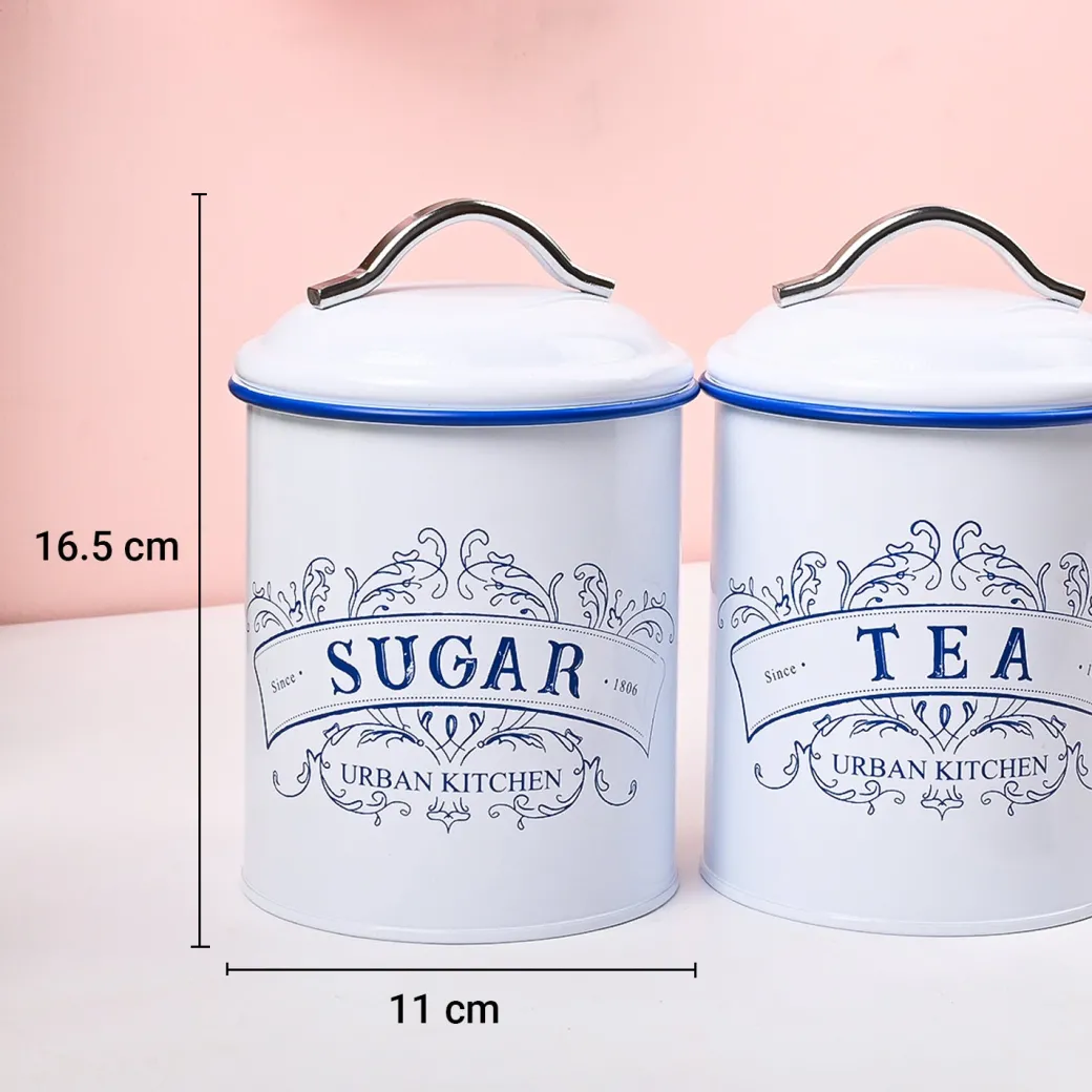 VON CASA White Iron Tea & Sugar Jar Set of 2
