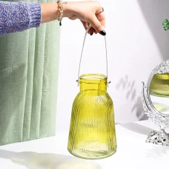 VON CASA Yellow Cylindrical Glass T-Light Holder