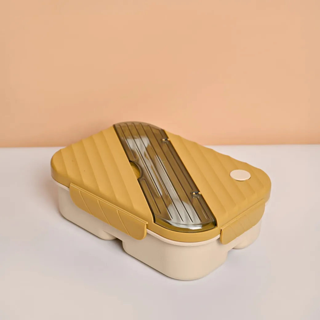 VON CASA Yellow Plastic Lunch Box with Spoon Fork