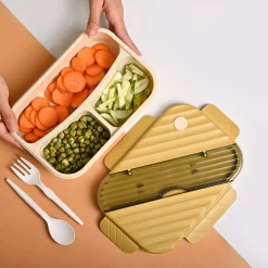VON CASA Yellow Plastic Lunch Box with Spoon Fork