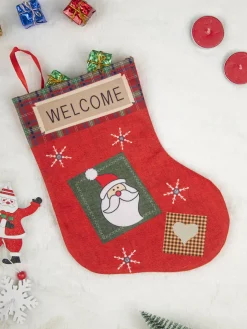 Welcome & Santa Print - Christmas Hanging Stocking Set Of 2 Pcs - IMAGE CHANGED