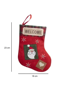 Welcome & Santa Print - Christmas Hanging Stocking Set Of 2 Pcs - IMAGE CHANGED