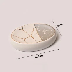 White & Grey Ceramic Bathroom Set (Set of 4)