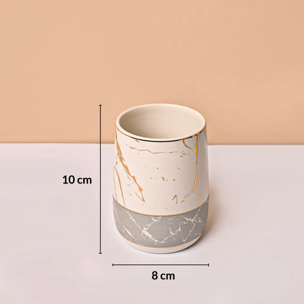 White & Grey Ceramic Bathroom Set (Set of 4)