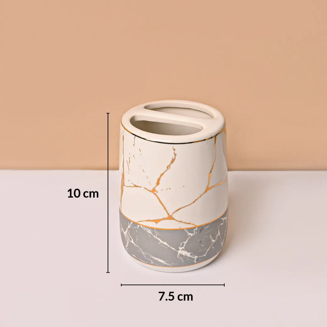 White & Grey Ceramic Bathroom Set (Set of 4)
