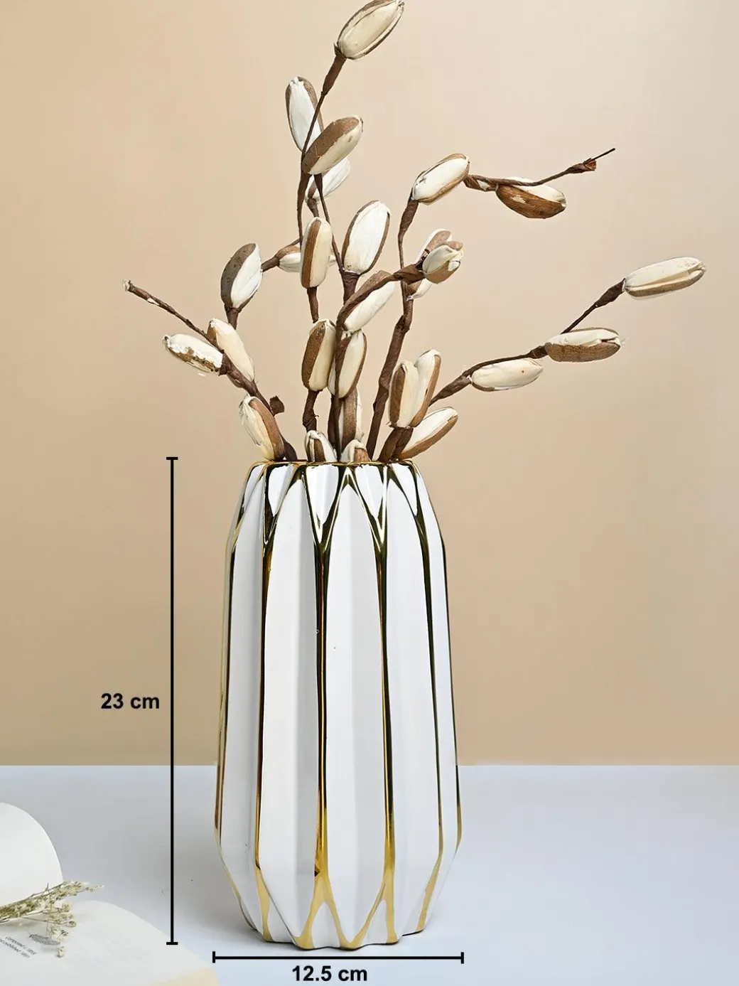 White and Gold Ceramic Vase