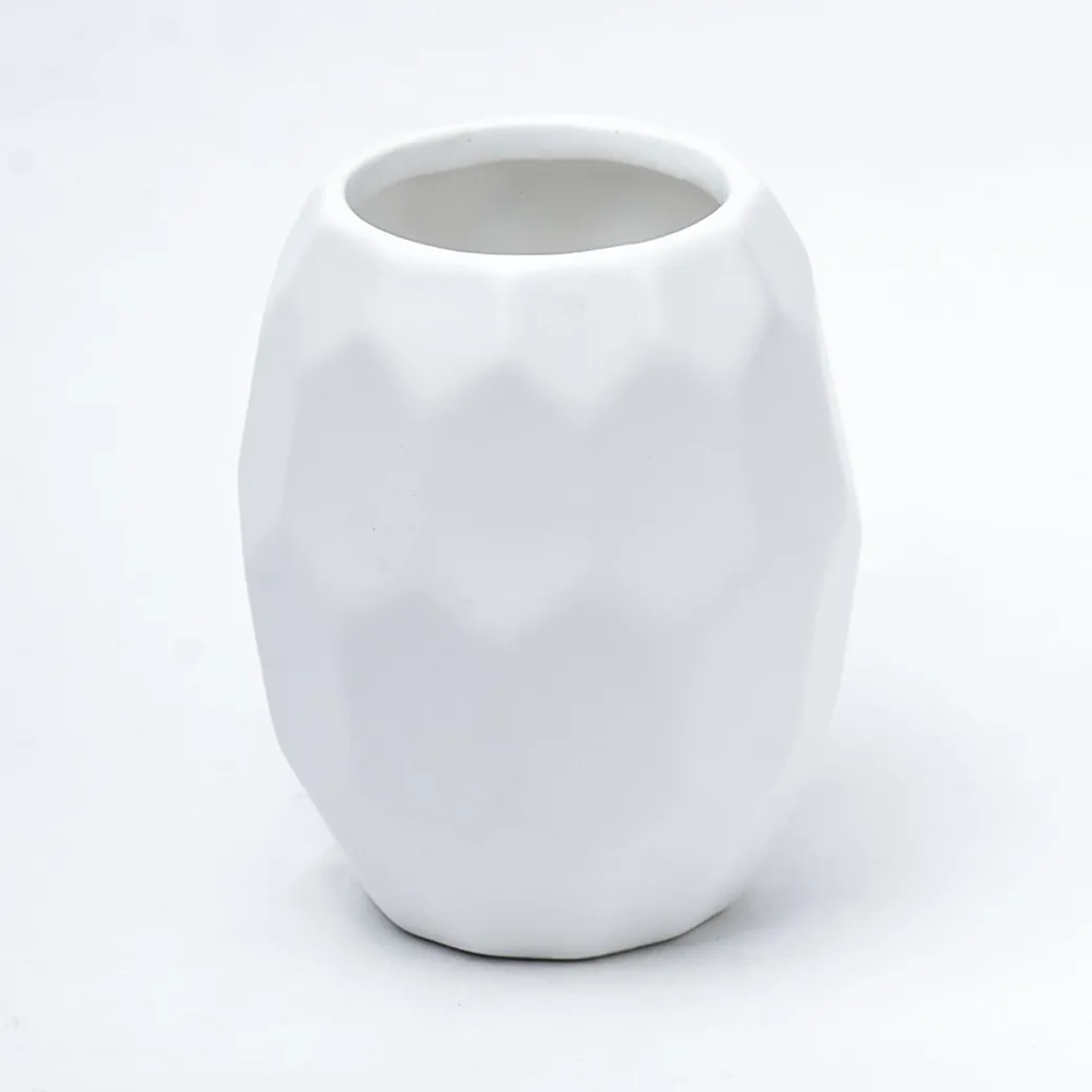 White Ceramic Bathroom Set Of 4 - Stone Finish, Bath Accessories