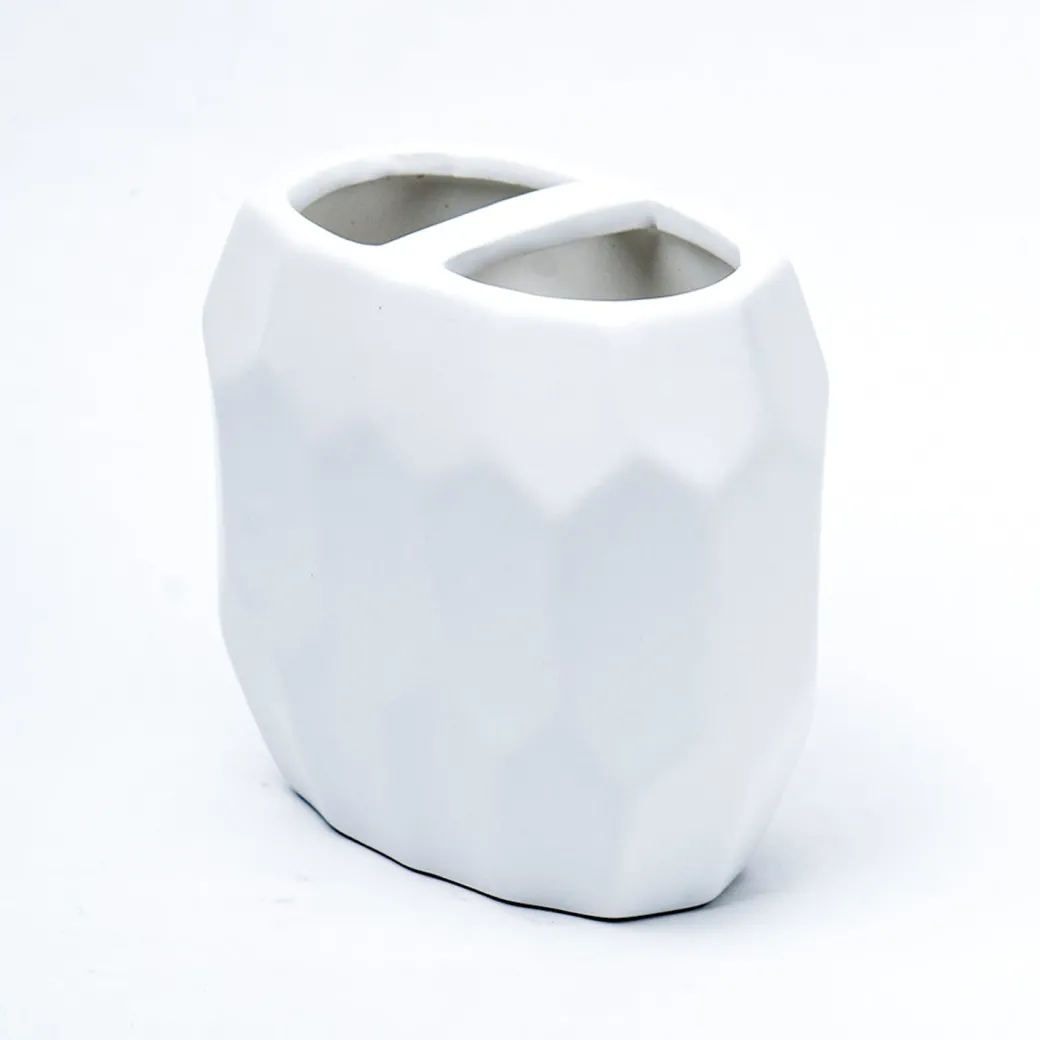 White Ceramic Bathroom Set Of 4 - Stone Finish, Bath Accessories