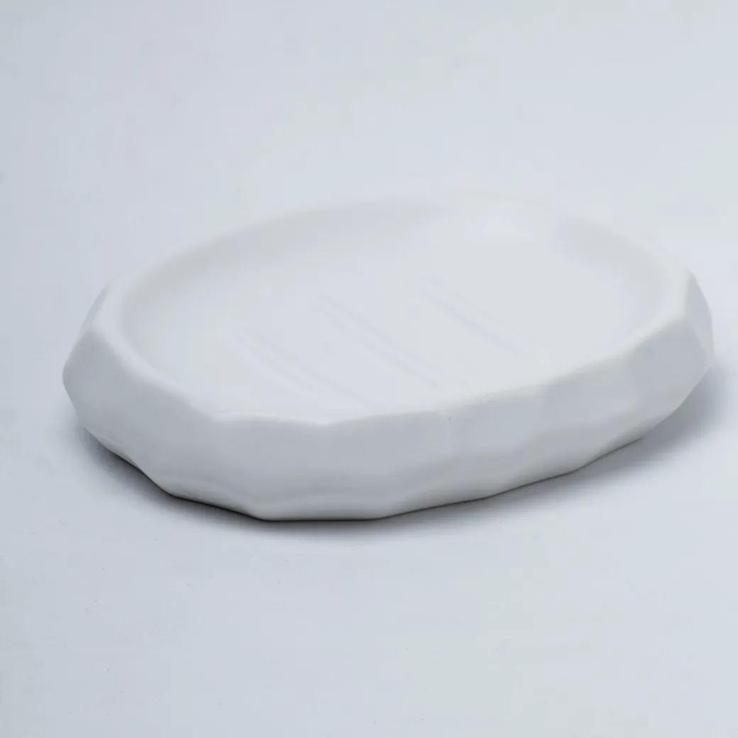 White Ceramic Bathroom Set Of 4 - Stone Finish, Bath Accessories