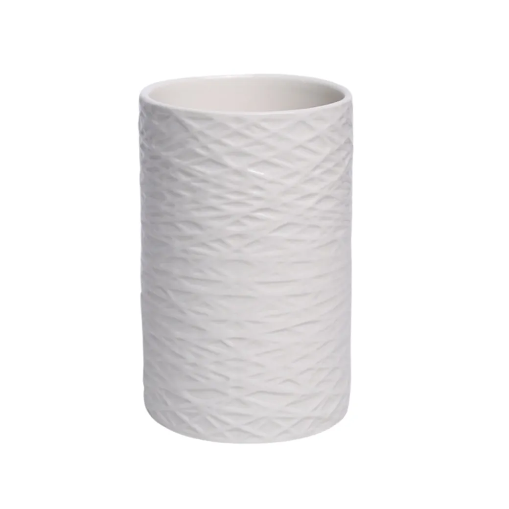 White Ceramic Bathroom Set - Matte, Geometric Pattern
