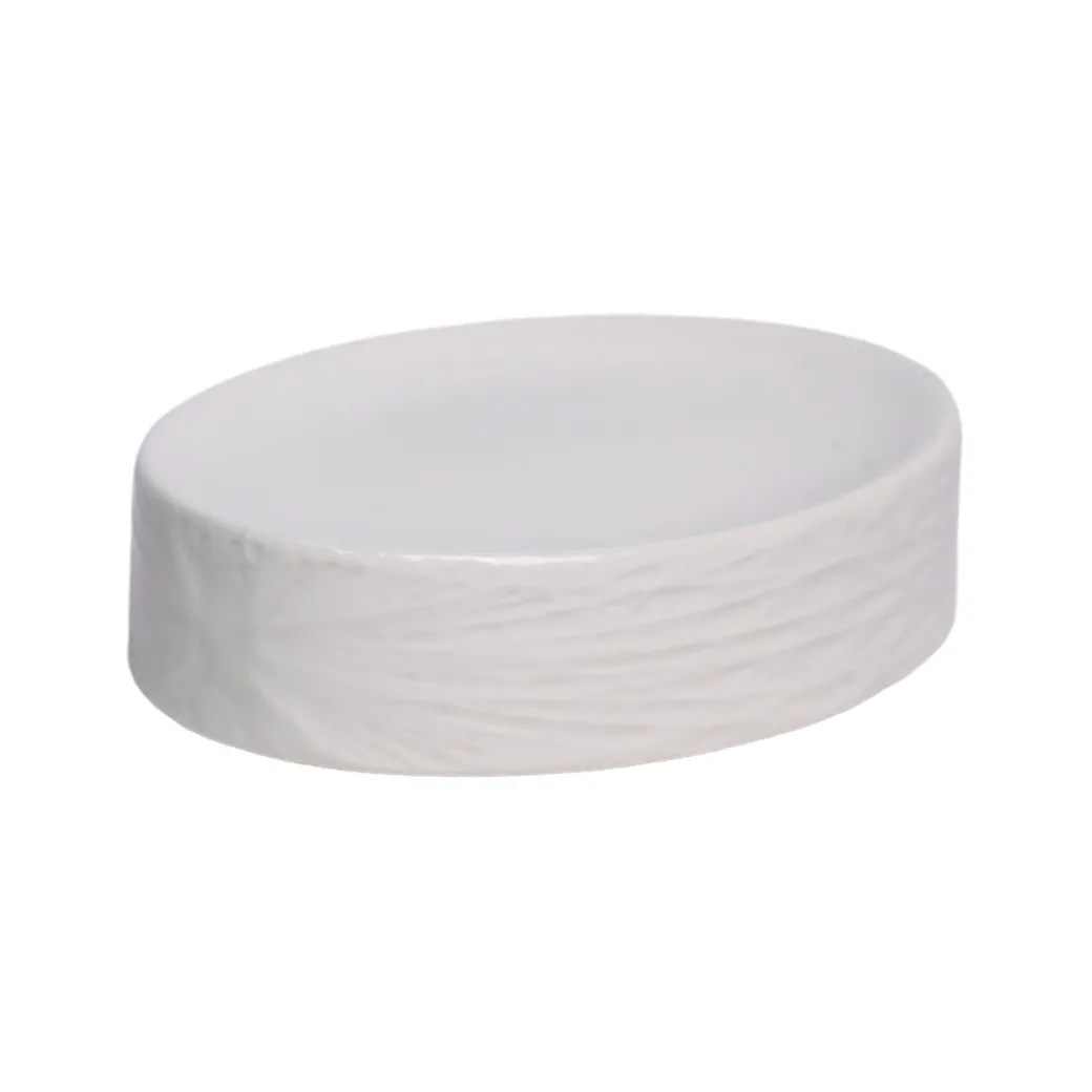 White Ceramic Bathroom Set - Matte, Geometric Pattern