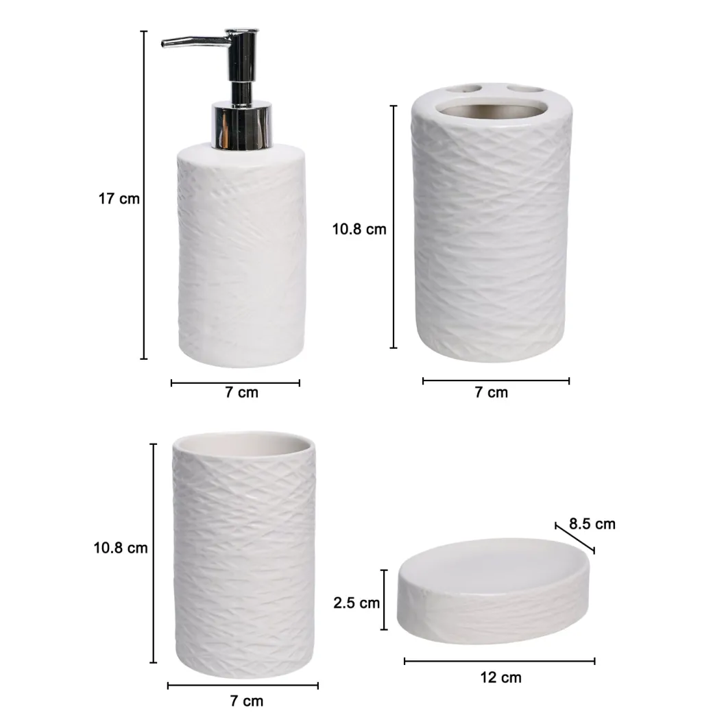 White Ceramic Bathroom Set - Matte, Geometric Pattern