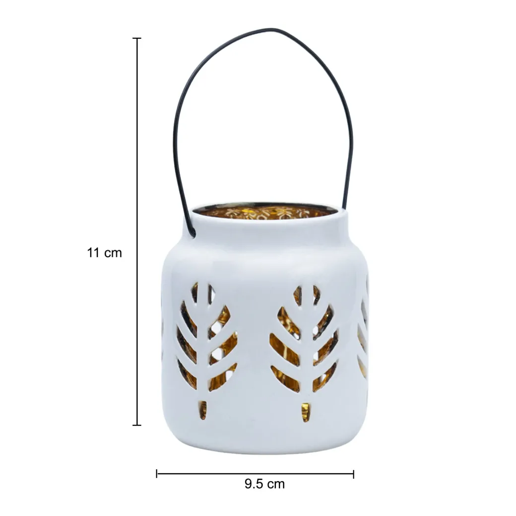 White Ceramic T-Lite Holder - Leafy Pattern, Candle Holder