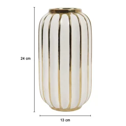 White Ceramic Vase - Ribbed Design, Flower Holder