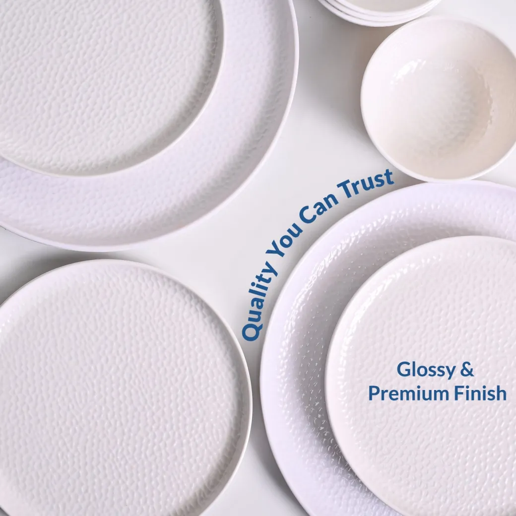 White Hammered Melamine Dinner Set – 12 Pcs