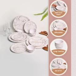 White Static Melamine Dinner Set – 12 Pcs