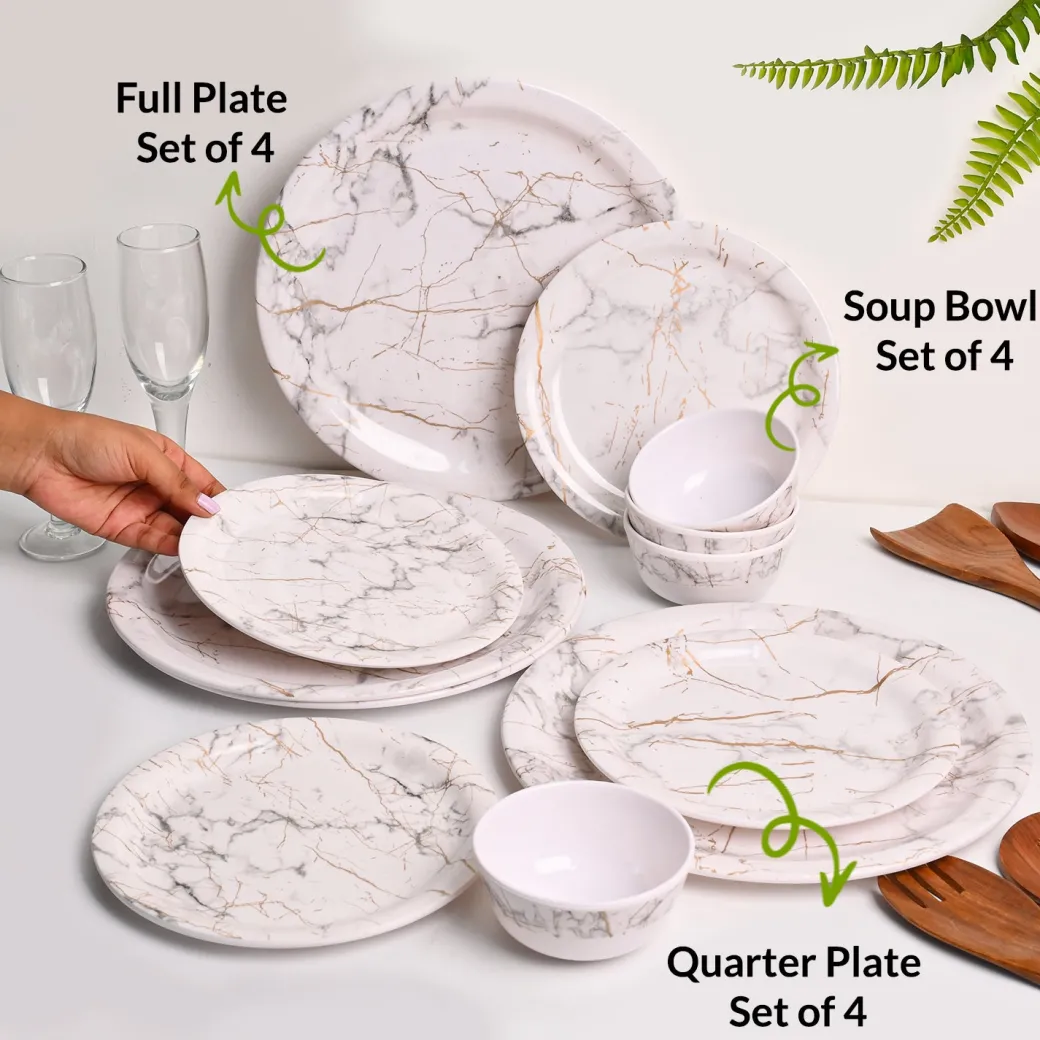 White Static Melamine Dinner Set – 12 Pcs