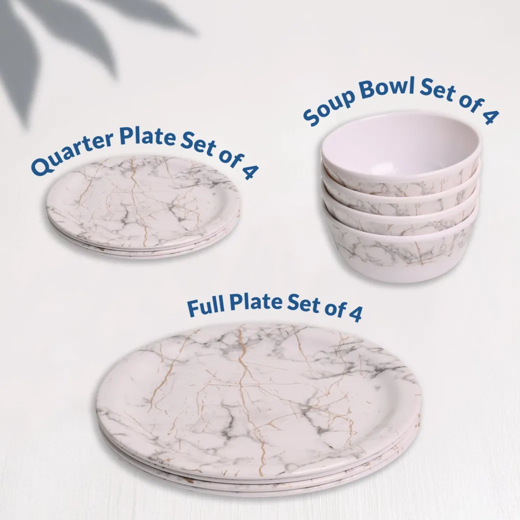 White Static Melamine Dinner Set – 12 Pcs